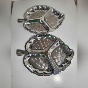 Vintage  #Stainless Divided  Shape #leaf #Plates set of 2
